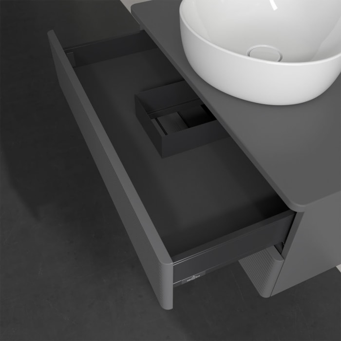 Villeroy & Boch Antao Waschbeckenunterschrank, 80 x 19 cm, 2 Auszüge, Fronten mit Struktur, ohne Hahnloch