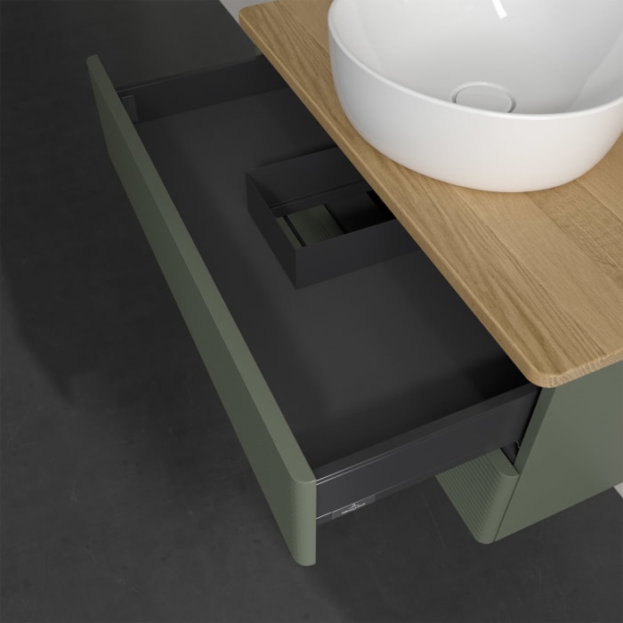 Villeroy & Boch Antao Waschbeckenunterschrank, 80 x 19 cm, 2 Auszüge, Fronten mit Struktur, ohne Hahnloch