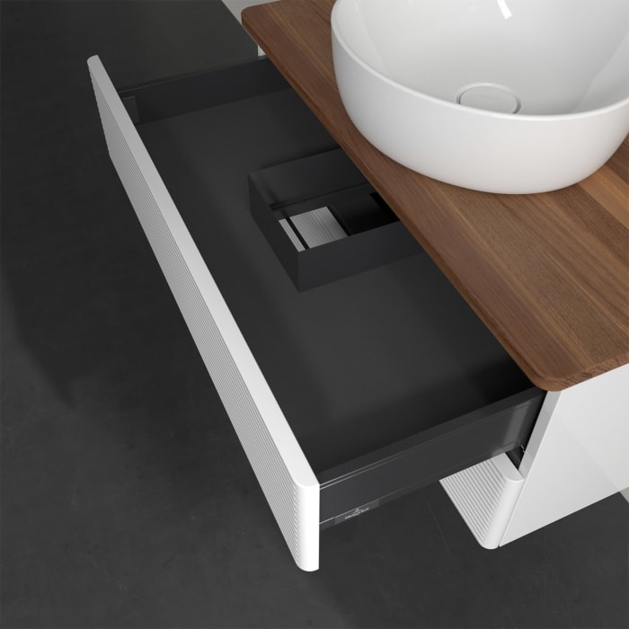 Villeroy & Boch Antao Waschbeckenunterschrank, 80 x 19 cm, 2 Auszüge, Fronten mit Struktur, ohne Hahnloch