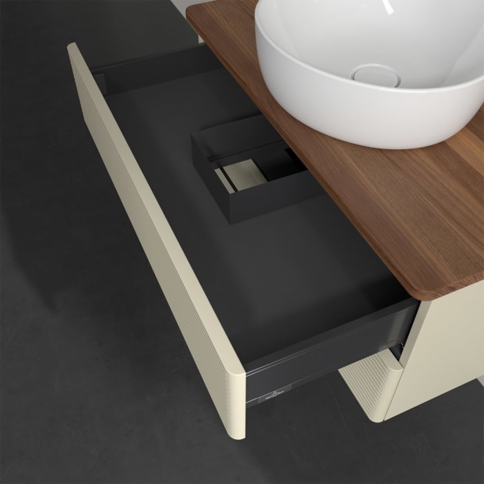 Villeroy & Boch Antao Waschbeckenunterschrank, 80 x 19 cm, 2 Auszüge, Fronten mit Struktur, ohne Hahnloch