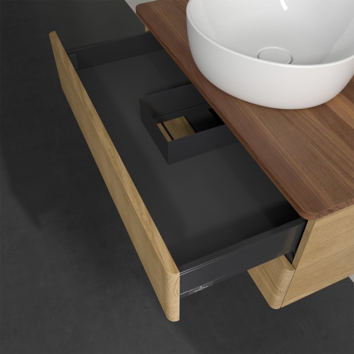 Villeroy & Boch Antao Waschbeckenunterschrank, 80 x 19 cm, 2 Auszüge, Fronten mit Struktur, ohne Hahnloch