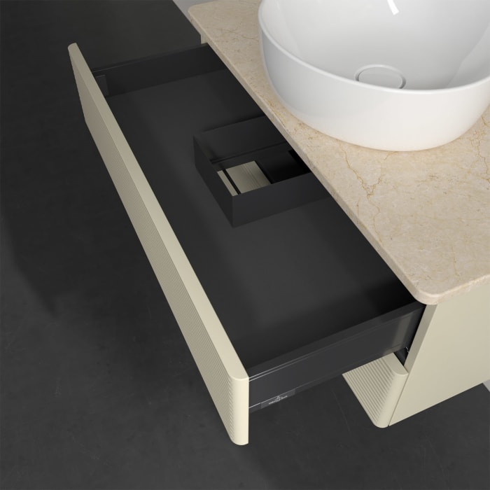 Villeroy & Boch Antao Waschbeckenunterschrank, 80 x 19 cm, 2 Auszüge, Fronten mit Struktur, ohne Hahnloch