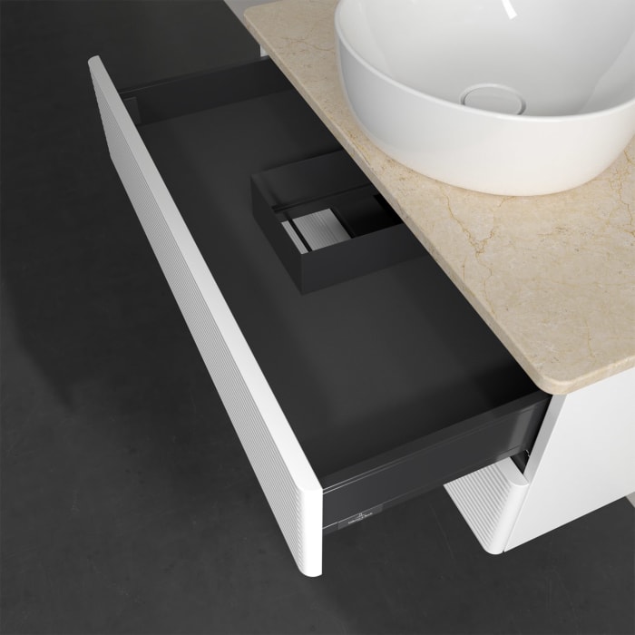 Villeroy & Boch Antao Waschbeckenunterschrank, 80 x 19 cm, 2 Auszüge, Fronten mit Struktur, ohne Hahnloch