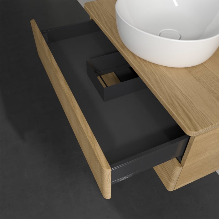 Villeroy & Boch Antao Waschbeckenunterschrank, 80 x 19 cm, 2 Auszüge, Fronten mit Struktur, mit Hahnloch