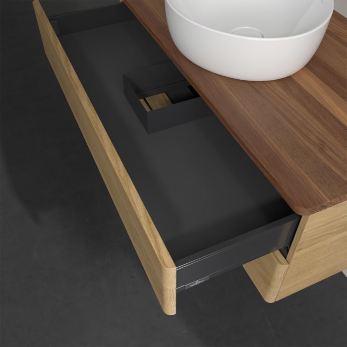 Villeroy & Boch Antao Waschbeckenunterschrank, 100 x 19 cm, 2 Auszüge, Fronten ohne Struktur, ohne Hahnloch