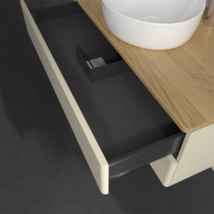 Villeroy & Boch Antao Waschbeckenunterschrank, 100 x 19 cm, 2 Auszüge, Fronten ohne Struktur, mit Hahnloch