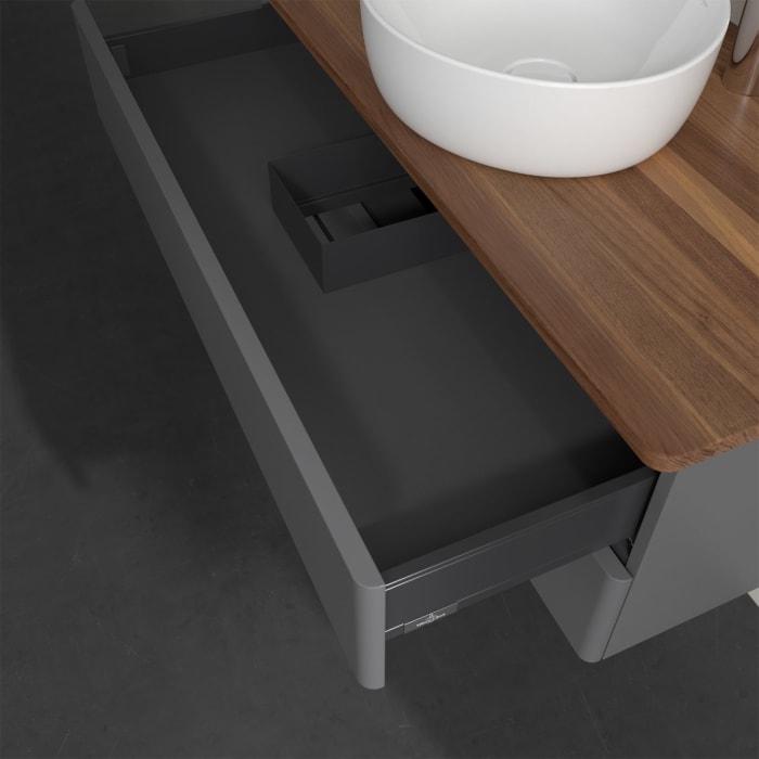 Villeroy & Boch Antao Waschbeckenunterschrank, 100 x 19 cm, 2 Auszüge, Fronten ohne Struktur, mit Hahnloch