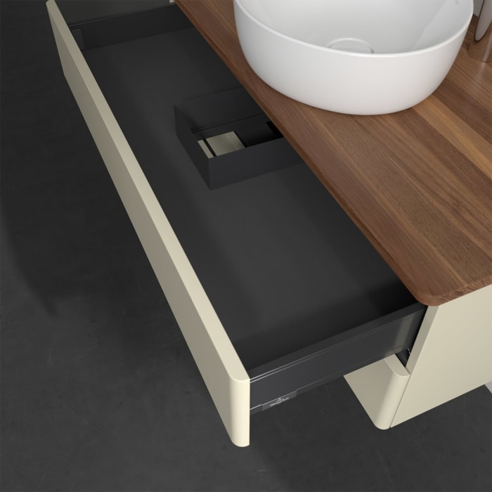 Villeroy & Boch Antao Waschbeckenunterschrank, 100 x 19 cm, 2 Auszüge, Fronten ohne Struktur, mit Hahnloch