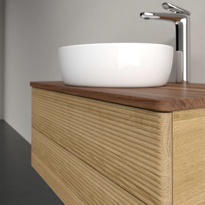 Villeroy & Boch Antao Waschbeckenunterschrank, 80 x 19 cm, 2 Auszüge, Fronten mit Struktur, mit Hahnloch