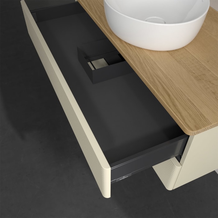 Villeroy & Boch Antao Waschbeckenunterschrank, 100 x 19 cm, 2 Auszüge, Fronten mit Struktur, ohne Hahnloch