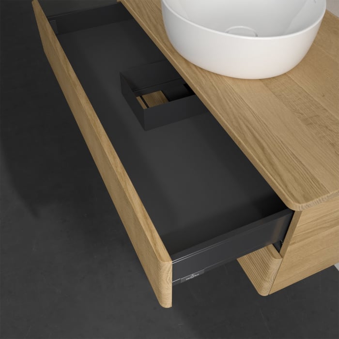 Villeroy & Boch Antao Waschbeckenunterschrank, 100 x 19 cm, 2 Auszüge, Fronten mit Struktur, ohne Hahnloch