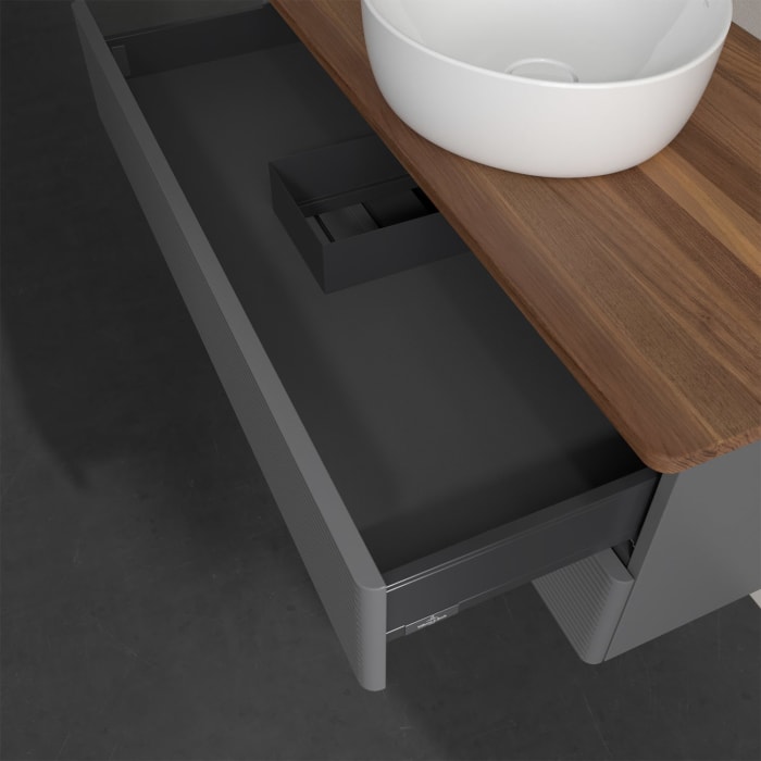 Villeroy & Boch Antao Waschbeckenunterschrank, 100 x 19 cm, 2 Auszüge, Fronten mit Struktur, ohne Hahnloch