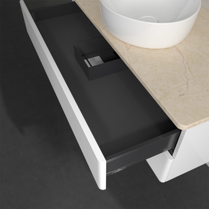 Villeroy & Boch Antao Waschbeckenunterschrank, 100 x 19 cm, 2 Auszüge, Fronten mit Struktur, ohne Hahnloch