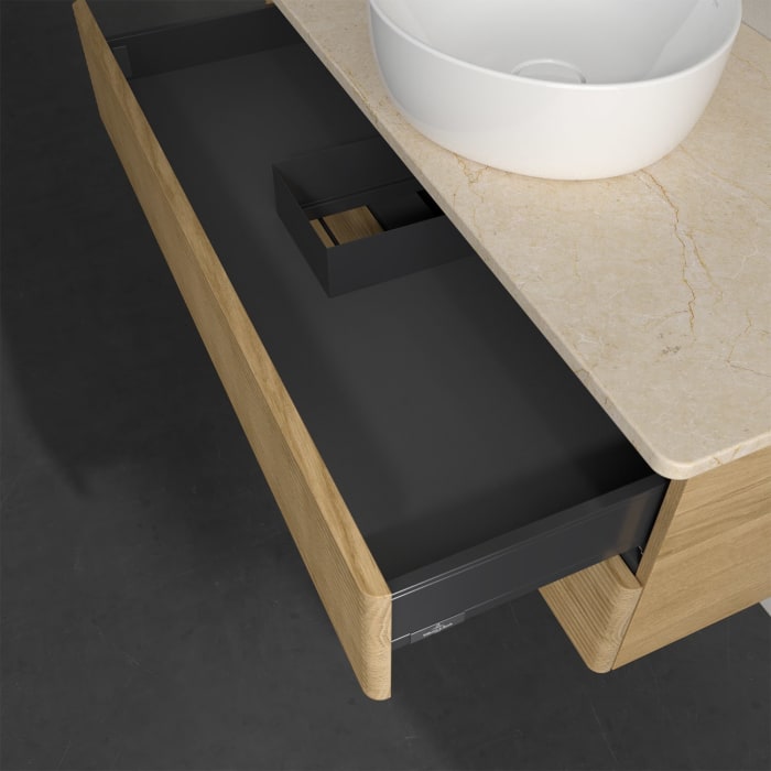 Villeroy & Boch Antao Waschbeckenunterschrank, 100 x 19 cm, 2 Auszüge, Fronten mit Struktur, ohne Hahnloch