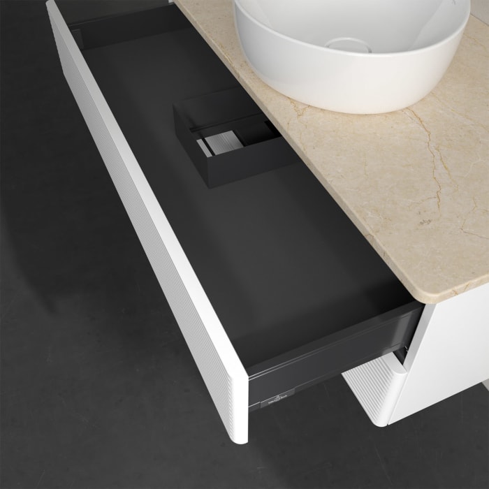 Villeroy & Boch Antao Waschbeckenunterschrank, 100 x 19 cm, 2 Auszüge, Fronten mit Struktur, ohne Hahnloch