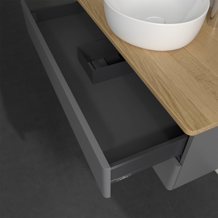 Villeroy & Boch Antao Waschbeckenunterschrank, 100 x 19 cm, 2 Auszüge, Fronten mit Struktur, mit Hahnloch