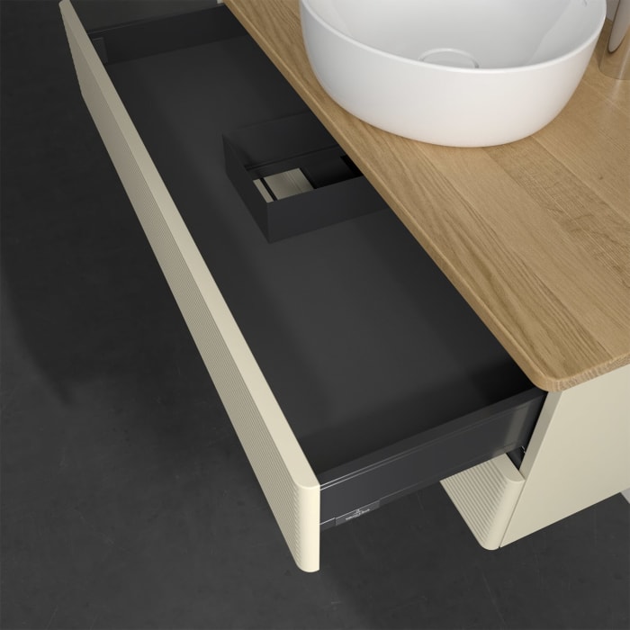 Villeroy & Boch Antao Waschbeckenunterschrank, 100 x 19 cm, 2 Auszüge, Fronten mit Struktur, mit Hahnloch