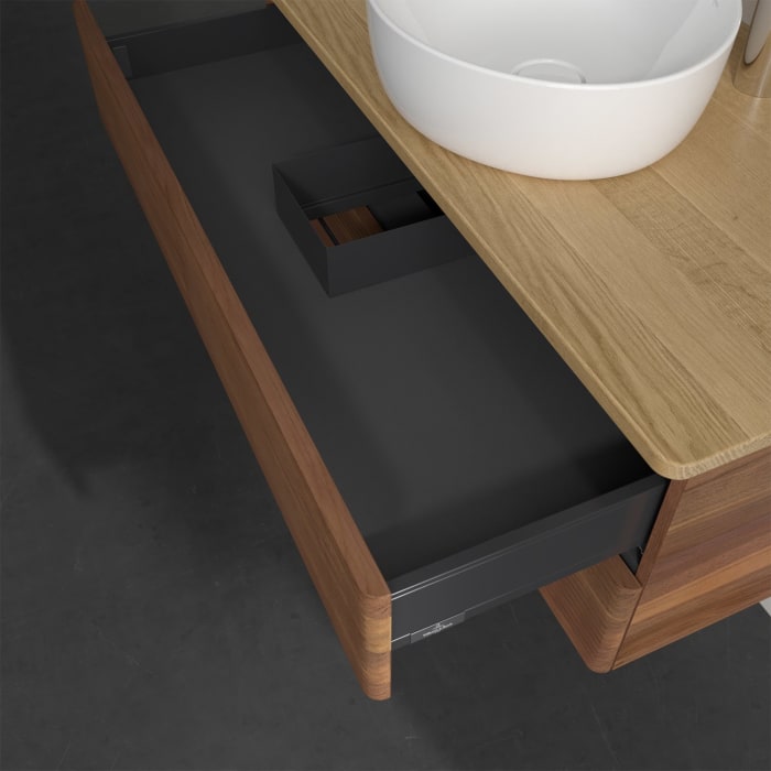 Villeroy & Boch Antao Waschbeckenunterschrank, 100 x 19 cm, 2 Auszüge, Fronten mit Struktur, mit Hahnloch