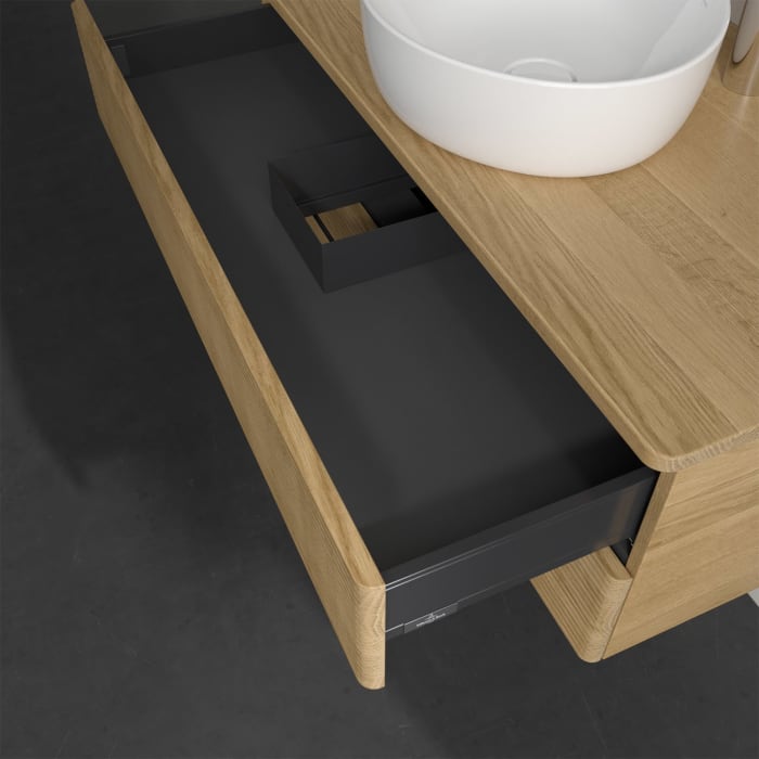 Villeroy & Boch Antao Waschbeckenunterschrank, 100 x 19 cm, 2 Auszüge, Fronten mit Struktur, mit Hahnloch