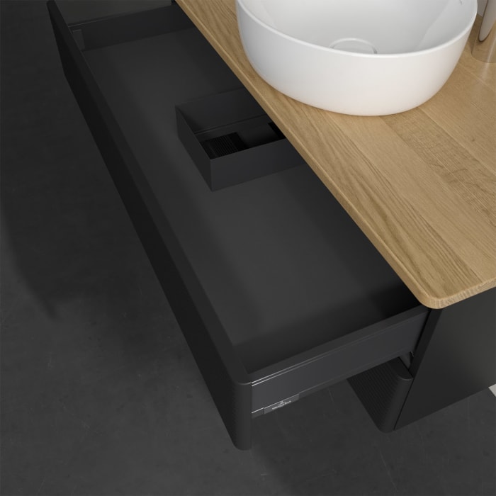 Villeroy & Boch Antao Waschbeckenunterschrank, 100 x 19 cm, 2 Auszüge, Fronten mit Struktur, mit Hahnloch