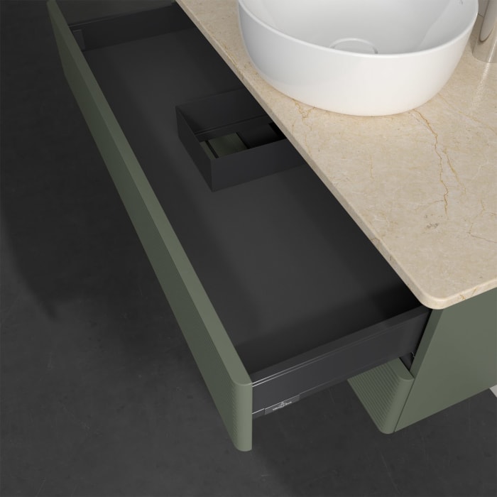 Villeroy & Boch Antao Waschbeckenunterschrank, 100 x 19 cm, 2 Auszüge, Fronten mit Struktur, mit Hahnloch