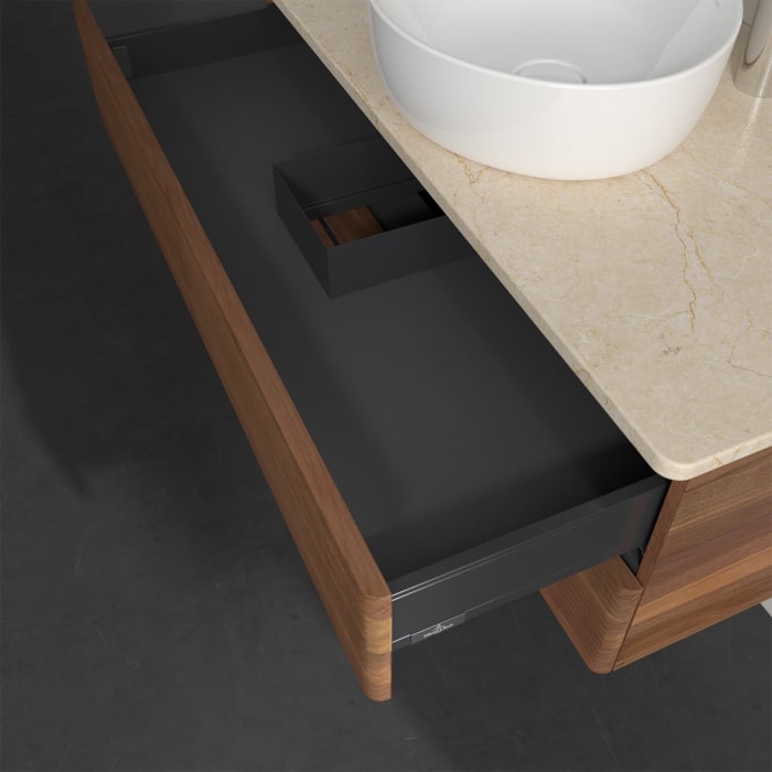 Villeroy & Boch Antao Waschbeckenunterschrank, 100 x 19 cm, 2 Auszüge, Fronten mit Struktur, mit Hahnloch