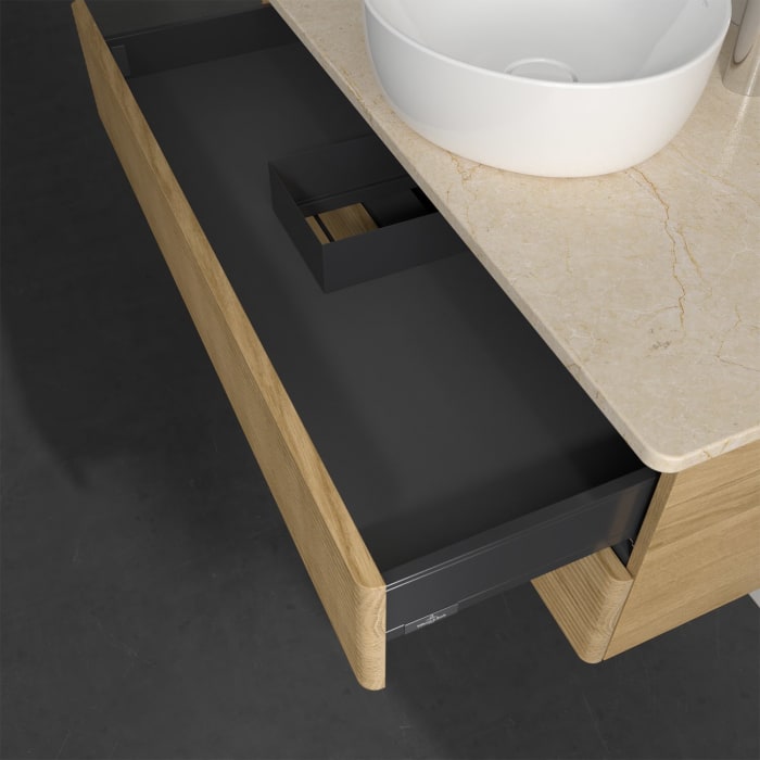 Villeroy & Boch Antao Waschbeckenunterschrank, 100 x 19 cm, 2 Auszüge, Fronten mit Struktur, mit Hahnloch