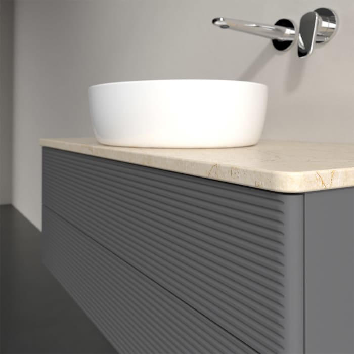 Villeroy & Boch Antao Waschbeckenunterschrank, 100 x 19 cm, 2 Auszüge, Fronten mit Struktur, ohne Hahnloch