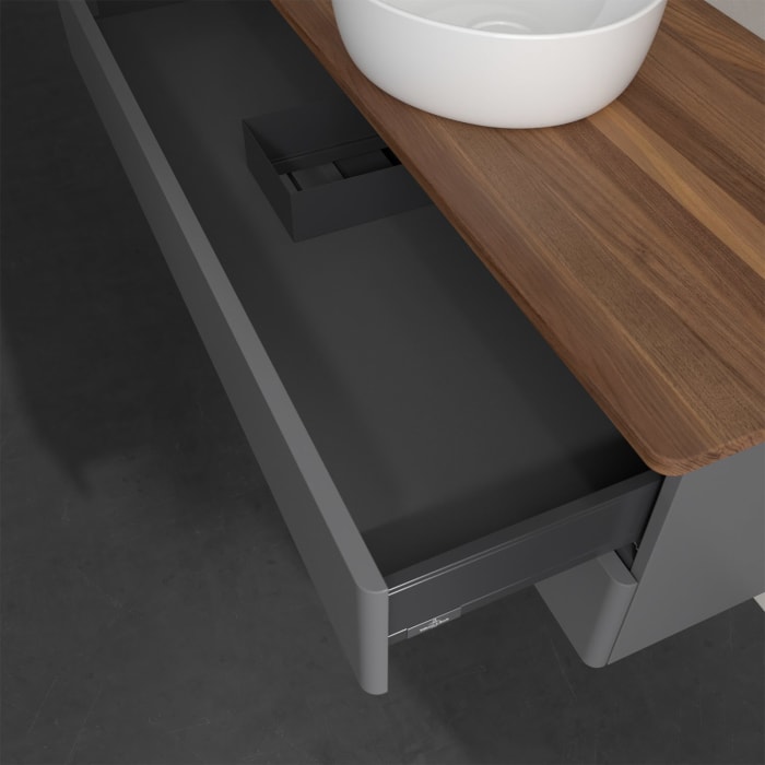 Villeroy & Boch Antao Waschbeckenunterschrank, 120 x 19 cm, 2 Auszüge, Fronten ohne Struktur, ohne Hahnloch, für Waschtisch mittig