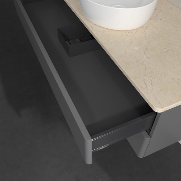 Villeroy & Boch Antao Waschbeckenunterschrank, 120 x 19 cm, 2 Auszüge, Fronten ohne Struktur, ohne Hahnloch, für Waschtisch mittig