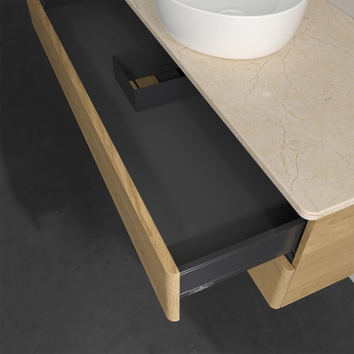 Villeroy & Boch Antao Waschbeckenunterschrank, 120 x 19 cm, 2 Auszüge, Fronten ohne Struktur, ohne Hahnloch, für Waschtisch mittig