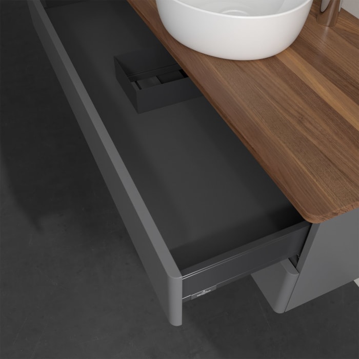 Villeroy & Boch Antao Waschbeckenunterschrank, 120 x 19 cm, 2 Auszüge, Fronten ohne Struktur, mit Hahnloch, für Waschtisch mittig