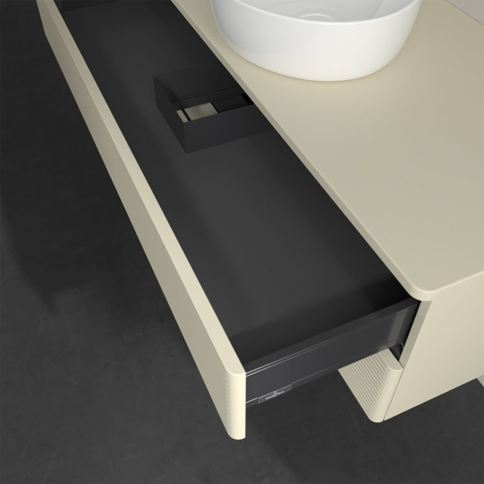 Villeroy & Boch Antao Waschbeckenunterschrank, 120 x 19 cm, 2 Auszüge, Fronten mit Struktur, ohne Hahnloch, für Waschtisch mittig