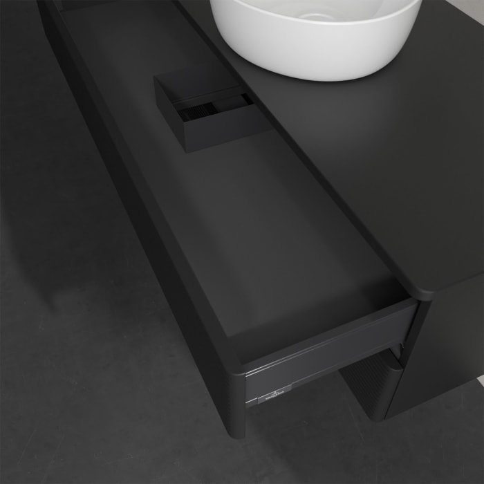 Villeroy & Boch Antao Waschbeckenunterschrank, 120 x 19 cm, 2 Auszüge, Fronten mit Struktur, ohne Hahnloch, für Waschtisch mittig