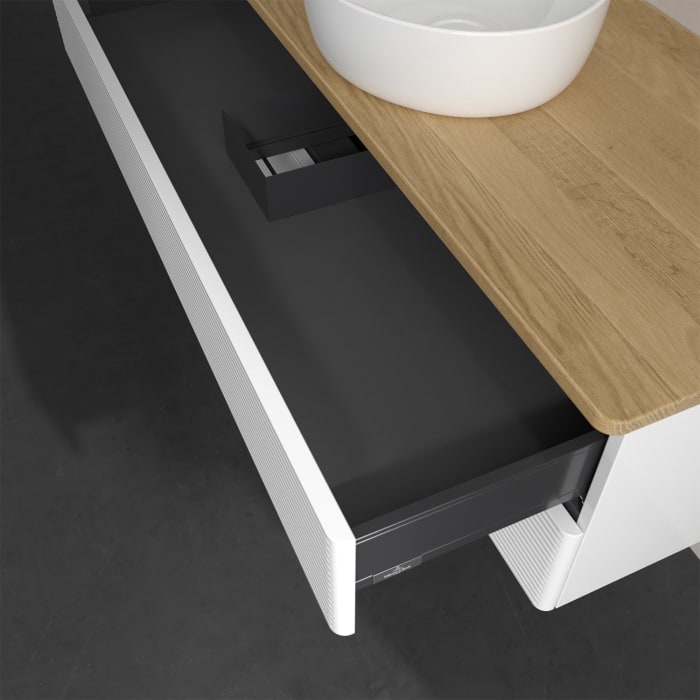 Villeroy & Boch Antao Waschbeckenunterschrank, 120 x 19 cm, 2 Auszüge, Fronten mit Struktur, ohne Hahnloch, für Waschtisch mittig