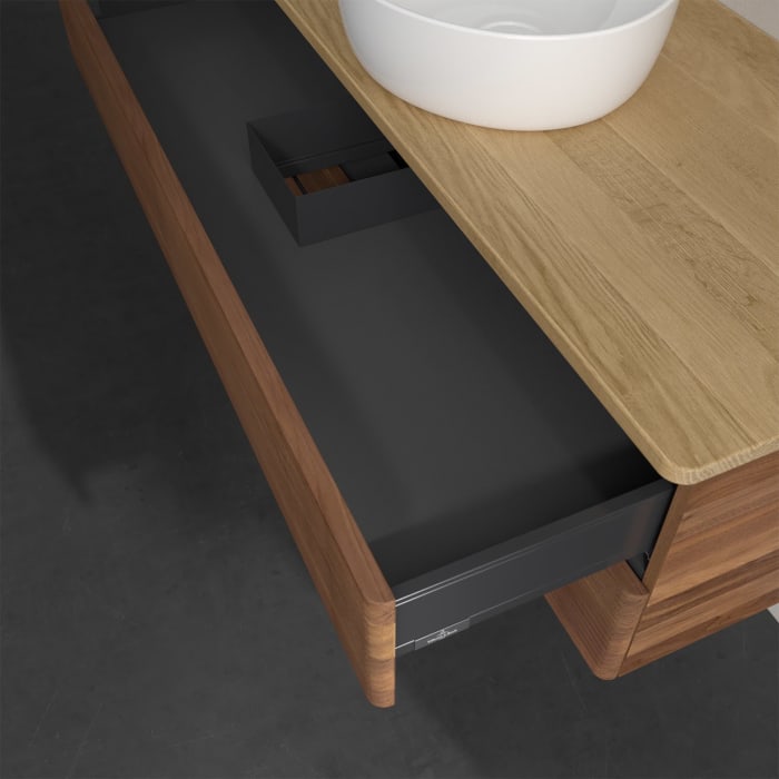 Villeroy & Boch Antao Waschbeckenunterschrank, 120 x 19 cm, 2 Auszüge, Fronten mit Struktur, ohne Hahnloch, für Waschtisch mittig