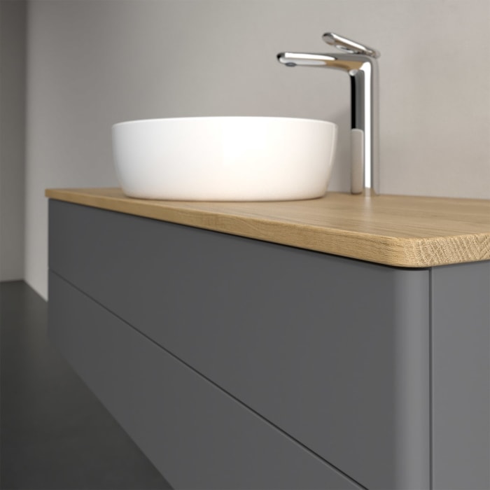 Villeroy & Boch Antao Waschbeckenunterschrank, 120 x 19 cm, 2 Auszüge, Fronten ohne Struktur, mit Hahnloch, für Waschtisch mittig