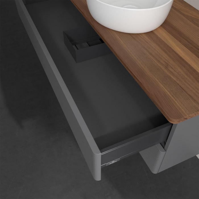 Villeroy & Boch Antao Waschbeckenunterschrank, 120 x 19 cm, 2 Auszüge, Fronten mit Struktur, ohne Hahnloch, für Waschtisch mittig