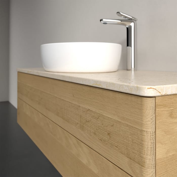 Villeroy & Boch Antao Waschbeckenunterschrank, 120 x 19 cm, 2 Auszüge, Fronten ohne Struktur, mit Hahnloch, für Waschtisch mittig