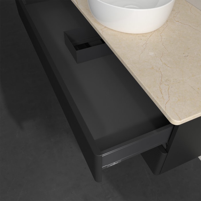 Villeroy & Boch Antao Waschbeckenunterschrank, 120 x 19 cm, 2 Auszüge, Fronten mit Struktur, ohne Hahnloch, für Waschtisch mittig