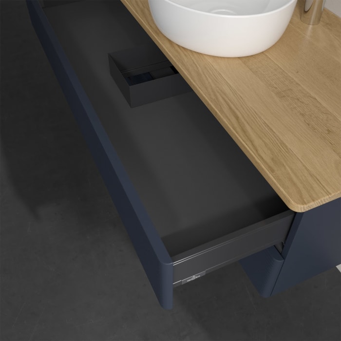 Villeroy & Boch Antao Waschbeckenunterschrank, 120 x 19 cm, 2 Auszüge, Fronten mit Struktur, mit Hahnloch, für Waschtisch mittig
