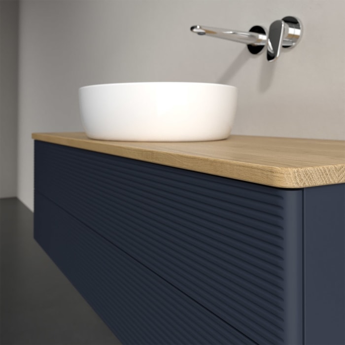 Villeroy & Boch Antao Waschbeckenunterschrank, 120 x 19 cm, 2 Auszüge, Fronten mit Struktur, ohne Hahnloch, für Waschtisch mittig