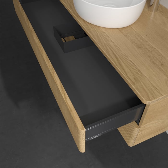 Villeroy & Boch Antao Waschbeckenunterschrank, 120 x 19 cm, 2 Auszüge, Fronten mit Struktur, mit Hahnloch, für Waschtisch mittig