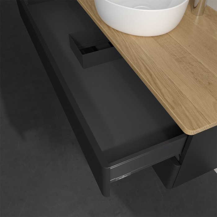 Villeroy & Boch Antao Waschbeckenunterschrank, 120 x 19 cm, 2 Auszüge, Fronten mit Struktur, mit Hahnloch, für Waschtisch mittig