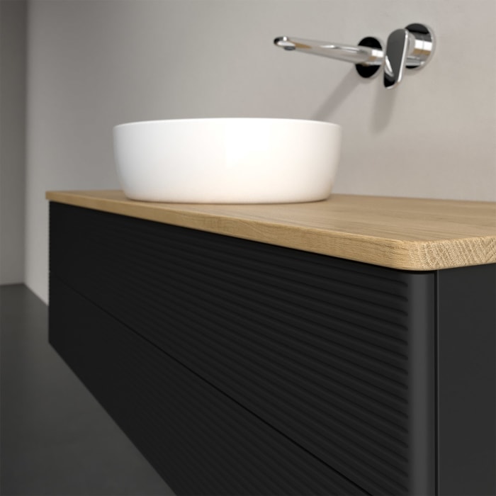 Villeroy & Boch Antao Waschbeckenunterschrank, 120 x 19 cm, 2 Auszüge, Fronten mit Struktur, ohne Hahnloch, für Waschtisch mittig