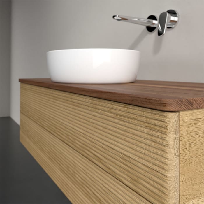 Villeroy & Boch Antao Waschbeckenunterschrank, 120 x 19 cm, 2 Auszüge, Fronten mit Struktur, ohne Hahnloch, für Waschtisch mittig