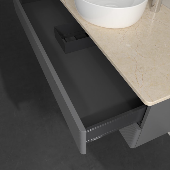 Villeroy & Boch Antao Waschbeckenunterschrank, 120 x 19 cm, 2 Auszüge, Fronten mit Struktur, mit Hahnloch, für Waschtisch mittig