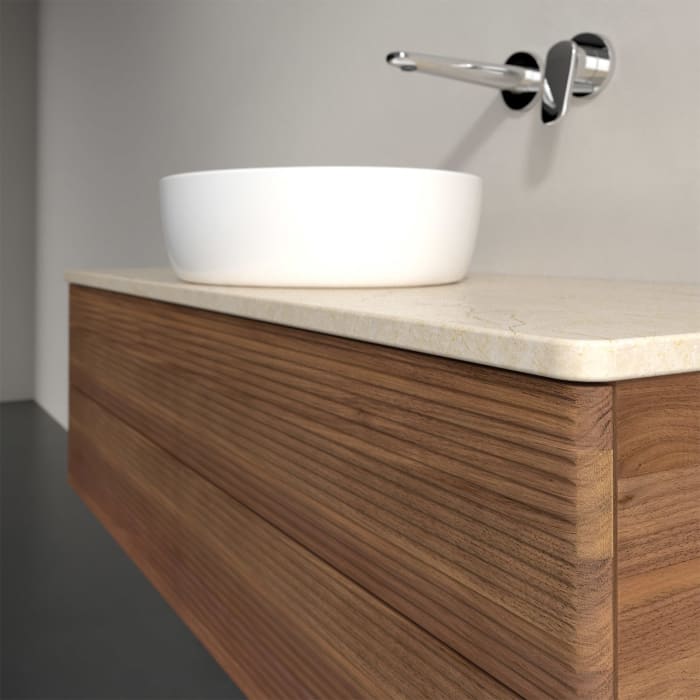 Villeroy & Boch Antao Waschbeckenunterschrank, 120 x 19 cm, 2 Auszüge, Fronten mit Struktur, ohne Hahnloch, für Waschtisch mittig