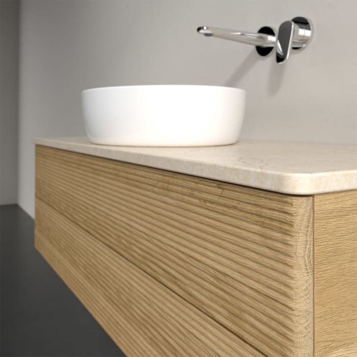 Villeroy & Boch Antao Waschbeckenunterschrank, 120 x 19 cm, 2 Auszüge, Fronten mit Struktur, ohne Hahnloch, für Waschtisch mittig