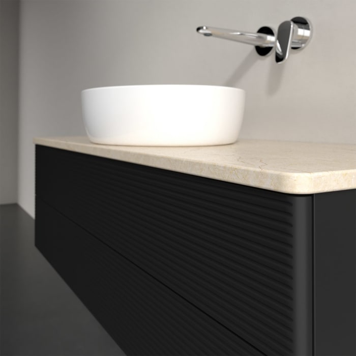 Villeroy & Boch Antao Waschbeckenunterschrank, 120 x 19 cm, 2 Auszüge, Fronten mit Struktur, ohne Hahnloch, für Waschtisch mittig